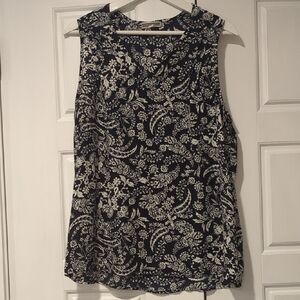 Pleione Navy and White Floral Sleeveless Blouse